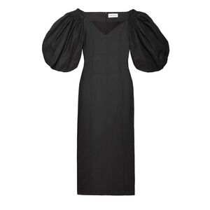 Mara Hoffman Black Namari Dress in Black | Size 6 Puff sleeve linen midi NWOT